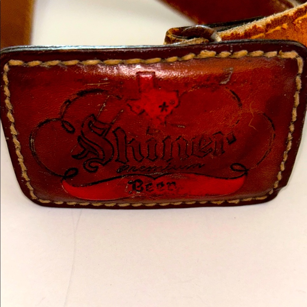 VINTAGE COWHIDE LEATHER SHINER PREMIUM BEER —BELT BUCKLE